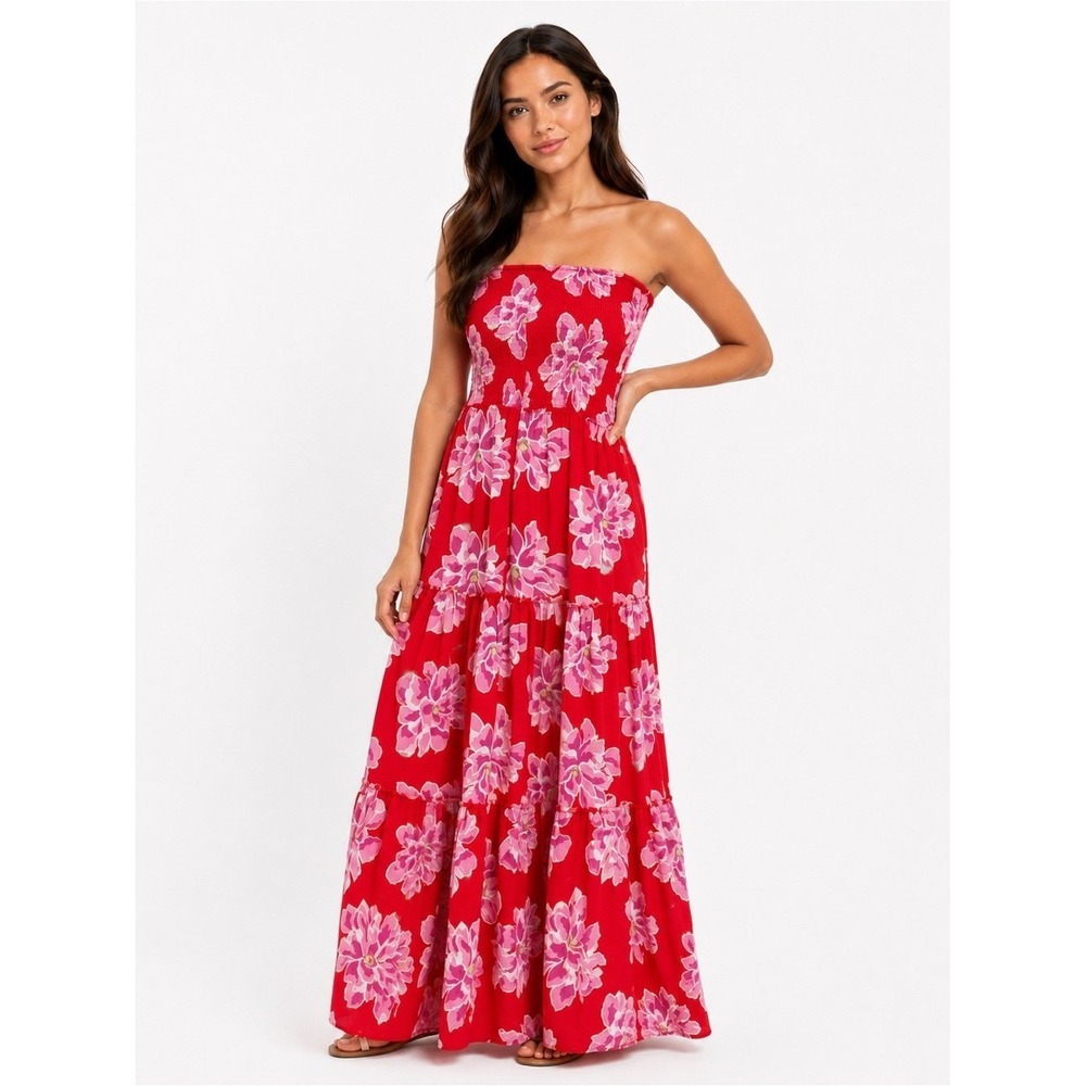Abel The Label Anthropologie Floral Red & Pink Maci Dress Medium